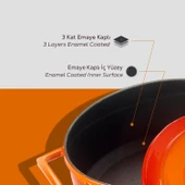 Lava Döküm Oval Tencere. Folk Serisi Ölçü 21x25cm.  Turuncu thumbnail 6