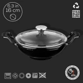 Lava Döküm Mini Wok Yekpare Kulplu Cam Kapaklı Çap(Ø)16cm.  Siyah - 3