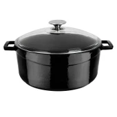 Lava Döküm Yuvarlak Tencere Cam kapaklı. Glaze Çap(Ø)28cm.  Siyah thumbnail 1