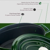 Lava Döküm Oval Tencere Döküm Demir Yekpare Kulplu Premium Serisi Ölçü 23x29cm.  Yeşil thumbnail 6