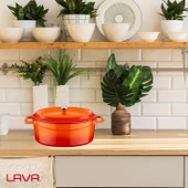 Lava Döküm Oval Tencere. Trendy Serisi Ölçü 21x27cm.  Turuncu thumbnail 7
