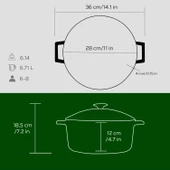 Lava Döküm Yuvarlak Tencere Cam kapaklı. Glaze Çap(Ø)28cm.  Yeşil - 5