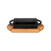 Lava Döküm Dikdörtgen Sahan Döküm Demir Yekpare Çift Kulplu Kayın Servis Ahşabı Ölçü 12x15cm. thumbnail 1