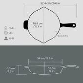 Lava Döküm Yuvarlak Kızartma Tavası Döküm Demir Yekpare Saplı. Çap(Ø)34cm thumbnail 5