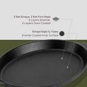 Lava Döküm Oval Fajita Tabağı Döküm Demir Yekpare Çift Kulplu Ölçü 18x24cm. thumbnail 4