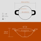 Lava Döküm Mini Wok Yekpare Kulplu Cam Kapaklı Çap(Ø)16cm.  Turuncu - 4