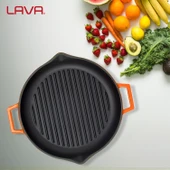 Lava Döküm Yuvarlak Izgara Tavası Döküm Demir Yekpare Çift Kulplu Çap(Ø)30cm.  Turuncu thumbnail 7