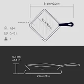 Lava Döküm Mini Kare Izgara Tava Kayın Ahşap Altlıklı Döküm Demir Yekpare Saplı Ölçü 16x16cm. thumbnail 5