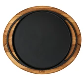 Lava Döküm Yuvarlak Pizza Krep Pankek Tavası Döküm Demir Yekpare Çift Kulplu Kayın Servis Ahşabı Çap(Ø)28cm. thumbnail 1