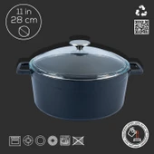 Lava Döküm Yuvarlak Tencere Cam kapaklı. Glaze Çap(Ø)28cm.  Siyah thumbnail 4