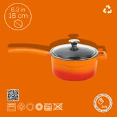 Lava Döküm Yuvarlak Sos Tenceresi Cam kapaklı, Metal Saplı. Glaze Serisi Çap(Ø16 cm.  Turuncu thumbnail 4