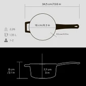 Lava Döküm Yuvarlak Sos Tenceresi Cam kapaklı, Metal Saplı. Glaze Serisi Çap(Ø16 cm.  Siyah thumbnail 5