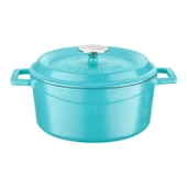 Lava Döküm Yuvarlak Tencere Döküm Demir Yekpare Kulplu Spring Serisi Çap(Ø)24cm.  Turkuaz thumbnail 1