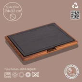 Lava Döküm Ahşap ve Döküm Demir Hot Plate Servis Tahtası. Ölçü 24x33cm. - 2