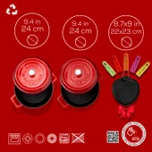 Lava Döküm Trendy Serisi Yuvarlak Derin ve Sığ 5 Parça Tencere Tava Çeyiz Seti  Kırmızı thumbnail 6