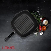 Lava Döküm Kare Izgara Tava Döküm Demir Yekpare Saplı Ölçü 26x26cm.  Siyah thumbnail 7