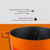 Lava Döküm Yuvarlak Tencere Cam kapaklı. Glaze Çap(Ø)20cm.  Turuncu thumbnail 6