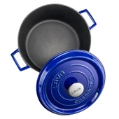 Lava Döküm Yuvarlak Tencere Döküm Demir Yekpare Kulplu Premium Serisi Çap(Ø)28cm.  Mavi thumbnail 3