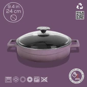 Lava Döküm Çok Amaçlı Yayvan Tencere. Glaze Serisi Çap(Ø)24cm. - Kırmızı  Mor thumbnail 4