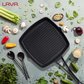 Lava Döküm Kare Izgara Tava Döküm Demir Yekpare Saplı. Ölçü 26x26cm. thumbnail 6