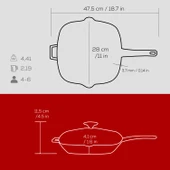 Lava Döküm Kare Izgara Tava Cam Kapaklı Döküm Demir Yekpare Saplı Ölçü 28x28cm.  Kırmızı thumbnail 5