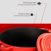 Lava Döküm Yuvarlak Tencere Döküm Demir Kapak New Heritage Serisi Çap(Ø)26cm.  Kırmızı thumbnail 7