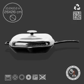 Lava Döküm Kare Izgara Tava Cam Kapaklı Döküm Demir Yekpare Saplı Ölçü 26x26cm.  Siyah thumbnail 4