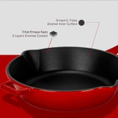 Lava Döküm Yuvarlak Kızartma Tavası Döküm Demir Yekpare Saplı. Çap(Ø)24cm.  Kırmızı - 6