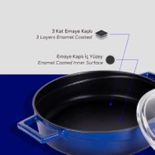 Lava Döküm Çok Amaçlı Yayvan Tencere. Glaze Serisi Çap(Ø)24cm. - Kırmızı  Mavi thumbnail 6