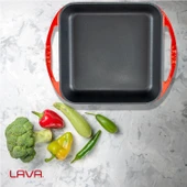 Lava Döküm Kare Kızartma Tavası Döküm Demir Yekpare Çift Kulplu Ölçü 26x26cm.  Kırmızı thumbnail 7