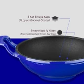 Lava Döküm Mini Wok Yekpare Kulplu Çap(Ø)16cm.  Mavi - 5