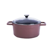 Lava Döküm Yuvarlak Tencere Cam kapaklı. Glaze Çap(Ø)24cm.  Mor - 1