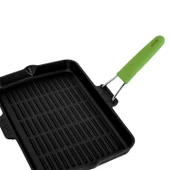 Lava Döküm Dikdörtgen Sığ Izgara Tavası Silikon Tel Saplı Ölçü 21x36cm.  Yeşil thumbnail 5