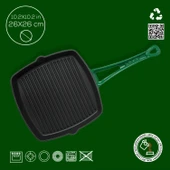 Lava Döküm Kare Izgara Tava Döküm Demir Yekpare Saplı. Ölçü 26x26cm.  Yeşil thumbnail 3