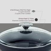 Lava Döküm Yuvarlak Sahan Cam Kapaklı Döküm Demir Yekpare Çift Kulplu Çap(Ø)24cm. thumbnail 6