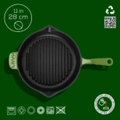 Lava Döküm Yuvarlak Izgara Tava Döküm Demir Yekpare Saplı Çap(Ø)28cm.  Yeşil thumbnail 4