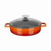 Lava Döküm Çok Amaçlı Yayvan Tencere. Glaze Serisi Çap(Ø)24cm. - Kırmızı  Turuncu thumbnail 1