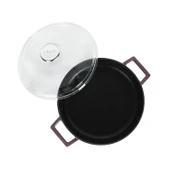 Lava Döküm Çok Amaçlı Yayvan Tencere. Glaze Serisi Çap(Ø)24cm. - Kırmızı  Mor thumbnail 3