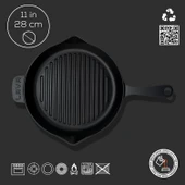 Lava Döküm Yuvarlak Izgara Tava Döküm Demir Yekpare Saplı Konkav Taban 12mm. Çap(Ø)28cm. - 4