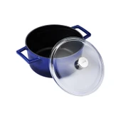 Lava Döküm Yuvarlak Tencere Cam kapaklı. Glaze Çap(Ø)24cm.  Mavi thumbnail 2