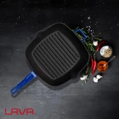 Lava Döküm Kare Izgara Tava Döküm Demir Yekpare Saplı Ölçü 26x26cm.  Mavi thumbnail 7