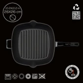 Lava Döküm Kare Izgara Tava Döküm Demir Yekpare Saplı Ölçü 26x26cm.  Siyah thumbnail 4