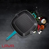 Lava Döküm Kare Izgara Tava Döküm Demir Yekpare Saplı Ölçü 26x26cm.  Turkuaz thumbnail 7