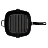 Lava Döküm Kare Izgara Tava Cam Kapaklı Döküm Demir Yekpare Saplı Ölçü 28x28cm.  Siyah thumbnail 3