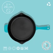 Lava Döküm Yuvarlak Kızartma Tavası Döküm Demir Yekpare Saplı Spring Serisi Çap(Ø)28cm.  Turkuaz - 4