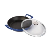 Lava Döküm Yuvarlak Sahan Cam Kapaklı Döküm Demir Yekpare Çift Kulplu Çap(Ø)24cm.  Mavi thumbnail 2