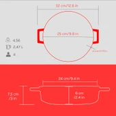 Lava Döküm Çok Amaçlı Yayvan Tencere Döküm Demir Yekpare Kulplu Spring Serisi Çap(Ø)24cm.  Kırmızı thumbnail 5