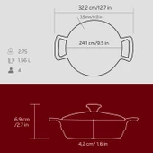 Lava Döküm Yuvarlak Sahan Cam Kapaklı Döküm Demir Yekpare Çift Kulplu Çap(Ø)24cm.  Kırmızı - 5