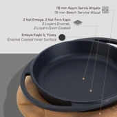 Lava Döküm Yuvarlak Sahan Döküm Demir Yekpare Çift Kulplu Kayın Servis Ahşabı Çap(Ø)16cm. thumbnail 6