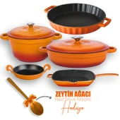 Lava Döküm 5X New Heritage Serisi Döküm Demir Tencere & Tava Seti  Turuncu thumbnail 1